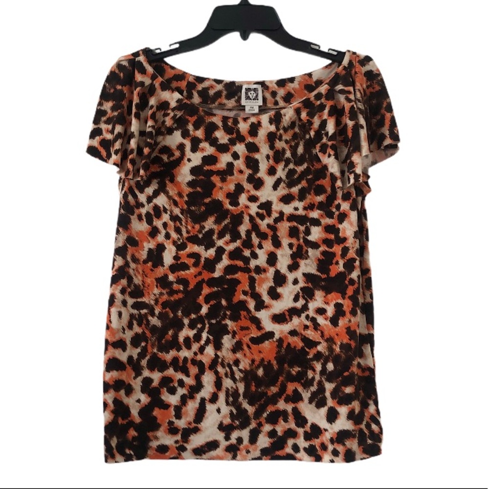 Anne Klein Orange Leopard Print Women’s Shirt PM